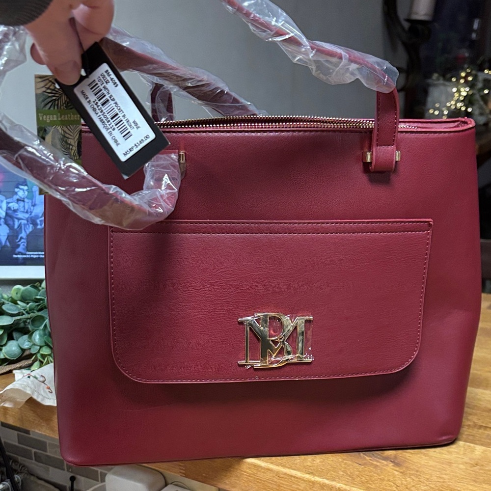 Badgley Mischka large vegan leather Red Shoulder Bag  new